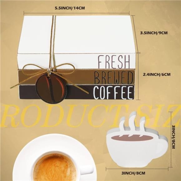 4 Pieces Mini Coffee Bar Sign Decor Accessories Coffee Tiered Tray Décor, Wooden - Picture 4 of 5
